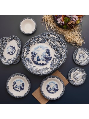 Karaca Blue İliad 26 Parça Renkli Desenli Kahvaltı Servis Takımı 6 Kişilik Stoneware