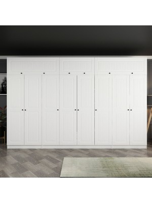 Minar Kale 8 Mebran Kapaklı 2 Iç Çekmeceli Dolap ve Yüklük Beyaz 190  cm