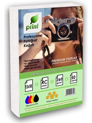 Print Hp Yazıcılar Için 13X18 Premium Parlak Fotoğraf Kağıdı 260GR 50 Yaprak