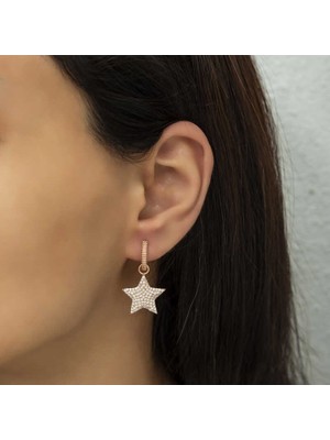 Gumush Gümüş Halka Yıldız Bayan Küpe