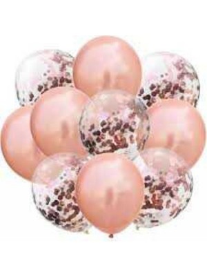 Parti Sürprizi Konfetili Rose Gold Balon Demeti (10 Adet)