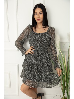 Kalopya Kat Kat Volanlı Şifon Elbise 793-2831