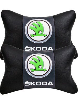 Ayaz Grup Skoda 2'li Lüx Ortopedik Oto Boyun Yastığı (Dijital Deri Baskı)