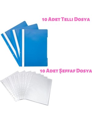 Hellove Şeffaf Dosya + Plastik Telli Dosya A4 Poşet Dosya Mavi Dosya