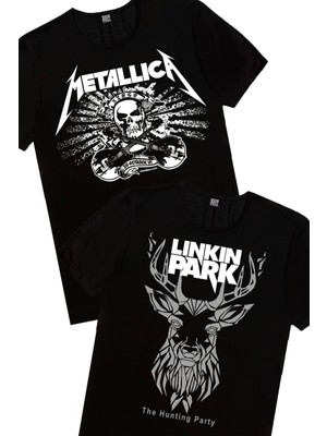 Rock&Roll Geometrik Geyik, Metallica Kurukafa Kadın 2'li Eko Paket T-Shirt