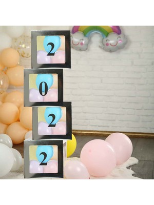 Patladı Gitti 9 Rakamlı Gümüş Şeffaf Büyük Boy 25*25 Cm Balon Kutusu Kendin Yap Doğum Günü Parti Kutlama Seti