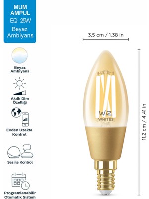 Wiz 25W Sarı-Beyaz Ambiyans E14 Akıllı Filament Ampul (C35)