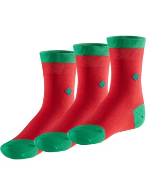 Bonny Silver Koku Yapmayan Soket Kız Çocuk Kırmızı Yeşil Gümüş Çorap 3'lü Paket
