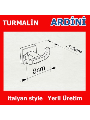 Ardini Turmalin Banyo Tuvalet Mutfak Bornozluk Havluluk İkili Metal Askılık Mat Siyah Ömür Boyu Paslanmaz