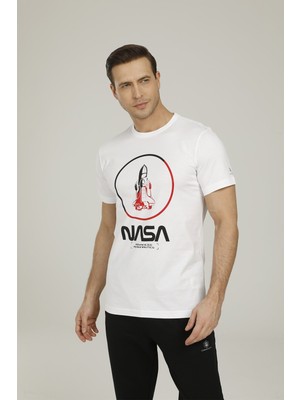 Lumberjack SN704 Nasa Rocket T-Shirt Beyaz Erkek T-Shirt