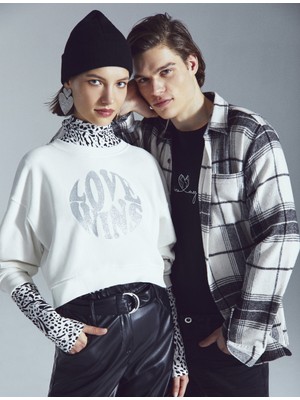 Koton Baskılı Bisiklet Yaka Sweatshirt