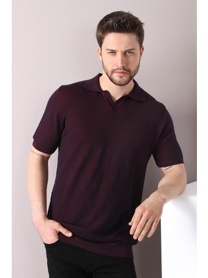 Ferraro Bordo/laci Kuşgözü Desenli Polo Yaka Erkek Triko T-Shirt