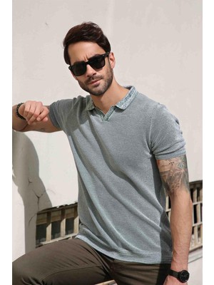 Ferraro Yeşil/ekru Kuşgözü Desenli Polo Yaka Erkek Triko T-Shirt