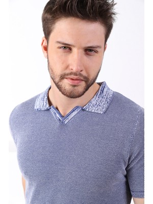 Ferraro Saks/beyaz Kuşgözü Desenli Polo Yaka Erkek Triko T-Shirt