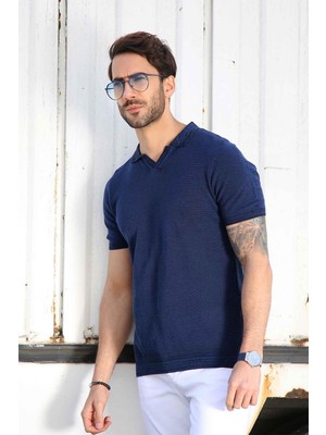 Ferraro Saks/siyah Kuşgözü Desenli Polo Yaka Erkek Triko T-Shirt