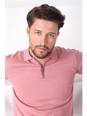 Ferraro K.gül Polo Yaka Fermuarlı Erkek Pamuk Triko T-Shirt