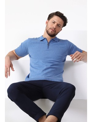 Ferraro A.havacı Polo Yaka Fermuarlı Erkek Pamuk Triko T-Shirt