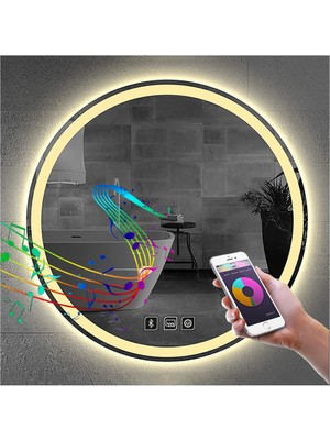 Global Led Mirror 90 cm Bluetoothlu Dokunmatik Tuşlu Buğu Yapmayan Ledli Yuvarlak Banyo Aynası