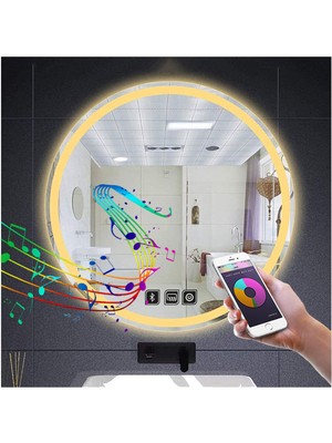 Global Led Mirror 90 cm Bluetoothlu Dokunmatik Tuşlu Buğu Yapmayan Ledli Yuvarlak Banyo Aynası