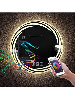 Global Led Mirror 90 cm Bluetoothlu Dokunmatik Tuşlu Buğu Yapmayan Ledli Yuvarlak Banyo Aynası