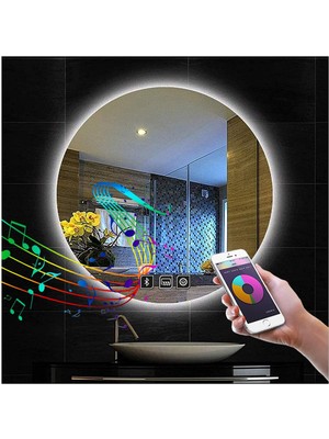 Global Led Mirror 60 cm Bluetoothlu Dokunmatik Tuşlu Buğu Yapmayan Ledli Yuvarlak Banyo Aynası
