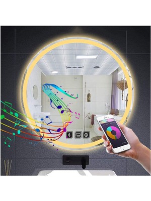 Global Led Mirror 50 cm Bluetoothlu Dokunmatik Tuşlu Buğu Yapmayan Ledli Yuvarlak Banyo Aynası