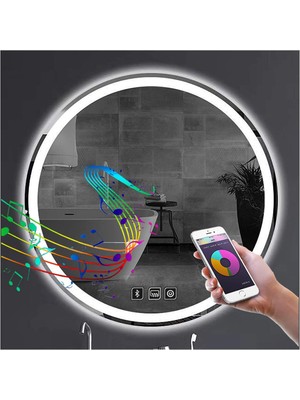 Global Led Mirror 45 cm Bluetoothlu Dokunmatik Tuşlu Buğu Yapmayan Ledli Yuvarlak Banyo Aynası