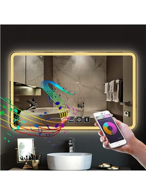 Global Led Mirror 80X120 cm Müzik Çalarlı Dokunmatik Tuşlu Buğu Yapmayan Ledli Banyo Aynası