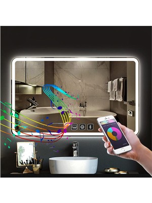 Global Led Mirror 80X120 cm Bluetoothlu Dokunmatik Tuşlu Buğu Yapmayan Ledli Banyo Aynası