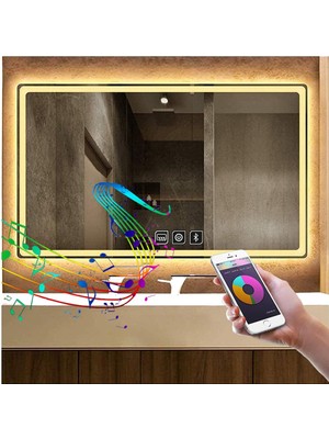 Global Led Mirror 80X120 cm Bluetoothlu Dokunmatik Tuşlu Buğu Yapmayan Ledli Banyo Aynası