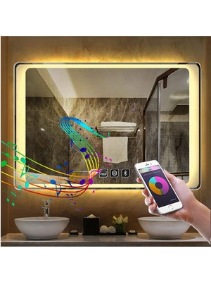 Global Led Mirror 80X120 cm Bluetoothlu Dokunmatik Tuşlu Buğu Yapmayan Ledli Banyo Aynası