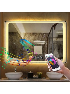 Global Led Mirror 70X110 cm Müzik Çalarlı Dokunmatik Tuşlu Buğu Çözücü Ledli Banyo Aynası
