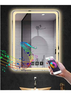 Global Led Mirror 75X105 cm Bluetoothlu Dokunmatik Tuşlu Buğu Yapmayan Ledli Banyo Aynası
