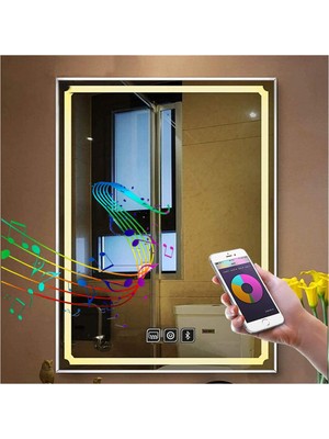 Global Led Mirror 65X90 cm Bluetoothlu Dokunmatik Tuşlu Buğu Çözücü Ledli Banyo Aynası