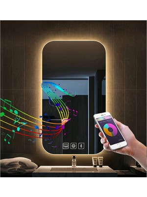Global Led Mirror 60X70 cm Bluetoothlu Dokunmatik Tuşlu Buğu Yapmayan Ledli Banyo Aynası