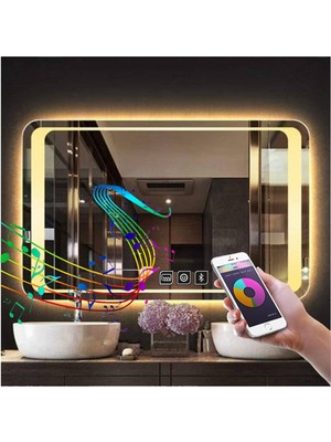 Global Led Mirror 50X65 cm Bluetoothlu Dokunmatik Tuşlu Buğu Yapmayan Ledli Banyo Aynası