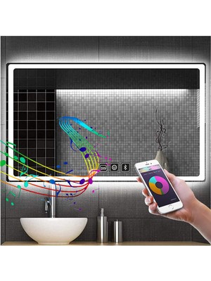 Global Led Mirror 50X65 cm Bluetoothlu Dokunmatik Tuşlu Buğu Yapmayan Ledli Banyo Aynası