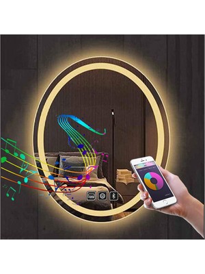 Global Led Mirror 55X75 cm Bluetoothlu Dokunmatik Tuşlu Buğu Çözücü Ledli Elips Banyo Aynası