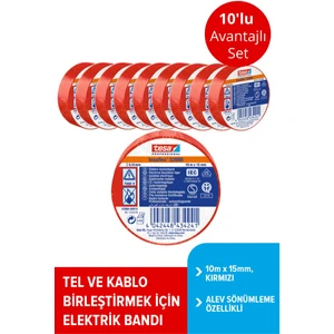 Elektrik Izolasyon Bandı Spvc, 10M x 15MM, Kırmızı Renk X10 Adet