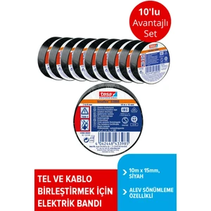 Elektrik Izolasyon Bandı Spvc, 10M x 15MM, Siyah Renk X10 Adet