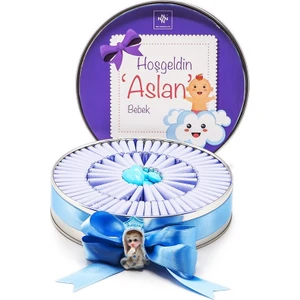 Nin Chocolate Nin Erkek Bebek Çikolatası Metal Yuvarlak Kutu Mor Baskılı (80 Adet Napoliten Çikolata)
