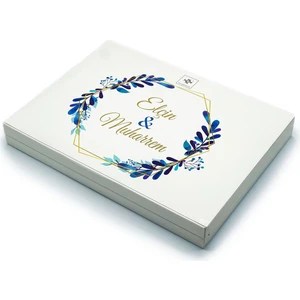 Nin Chocolate Isimli Söz Nişan Çikolatası 84 Adet Madlen Mavi Yapraklar