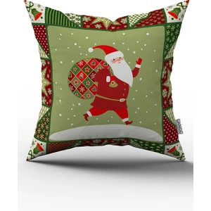 Cango Home Kırmızı Yeşil Yılbaşı Temalı Dijital Baskılı Kırlent Kılıfı CGH802