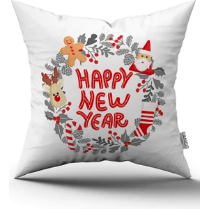 Cango Home Kırmızı Gri Yılbaşı Temalı Dijital Baskılı Kırlent Kılıfı CGH917