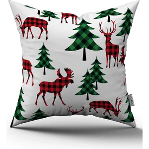 Cango Home Kırmızı Yeşil Yılbaşı Temalı Ekose Desenli Dijital Baskılı Kırlent Kılıfı CGH792