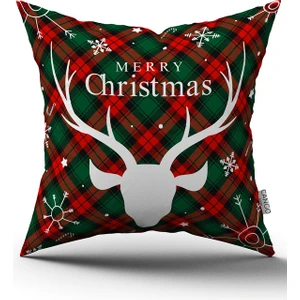 Cango Home Kırmızı Yeşil Ekose Desenli Yılbaşı Temalı Dijital Baskılı Kırlent Kılıfı CGH909