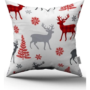 Cango Home Kırmızı Gri Yılbaşı Temalı Dijital Baskılı Kırlent Kılıfı CGH797