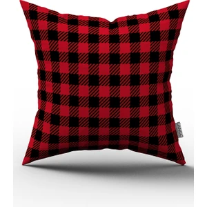 Cango Home Kırmızı Siyah Yılbaşı Temalı Ekose Desenli Dijital Baskılı Kırlent Kılıfı CGH800