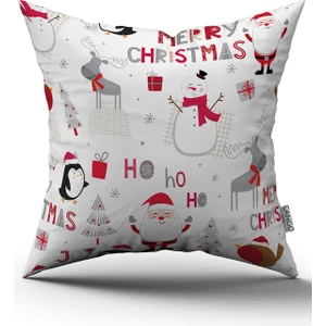 Cango Home Kırmızı Gri Yılbaşı Temalı Dijital Baskılı Kırlent Kılıfı CGH798