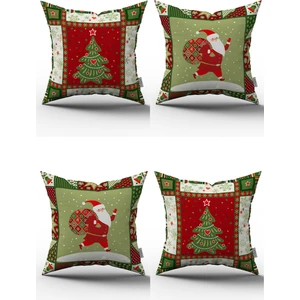 Cango Home Kırmızı Yeşil Yılbaşı Temalı 4'lü Kırlent Kılıfı Seti 4KMBS142